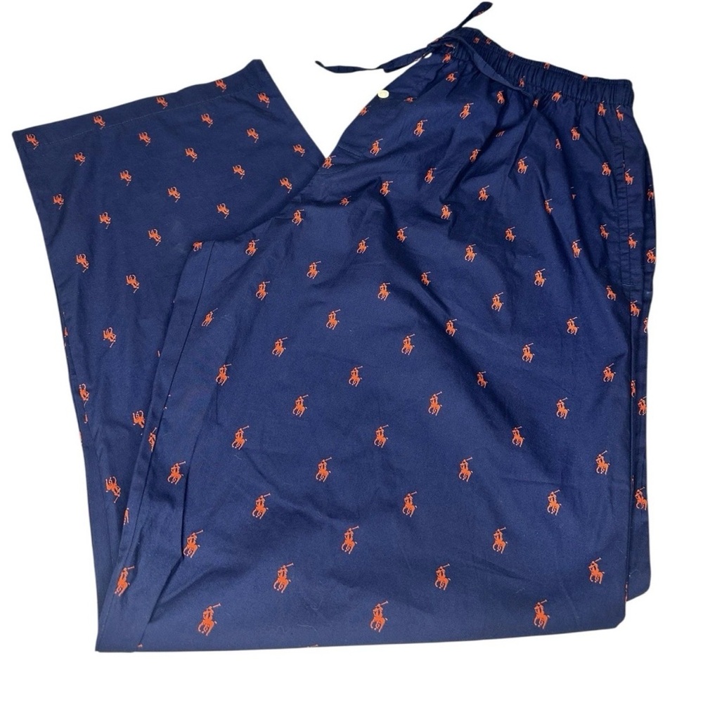 Polo Ralph Lauren Red Pony Printed Cotton Pajama Pants Mens Size Large Navy